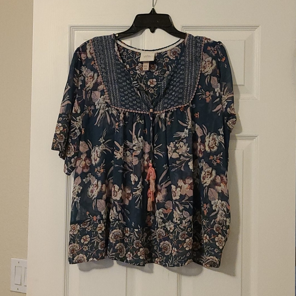Knox Rose Floral Blue Blouse